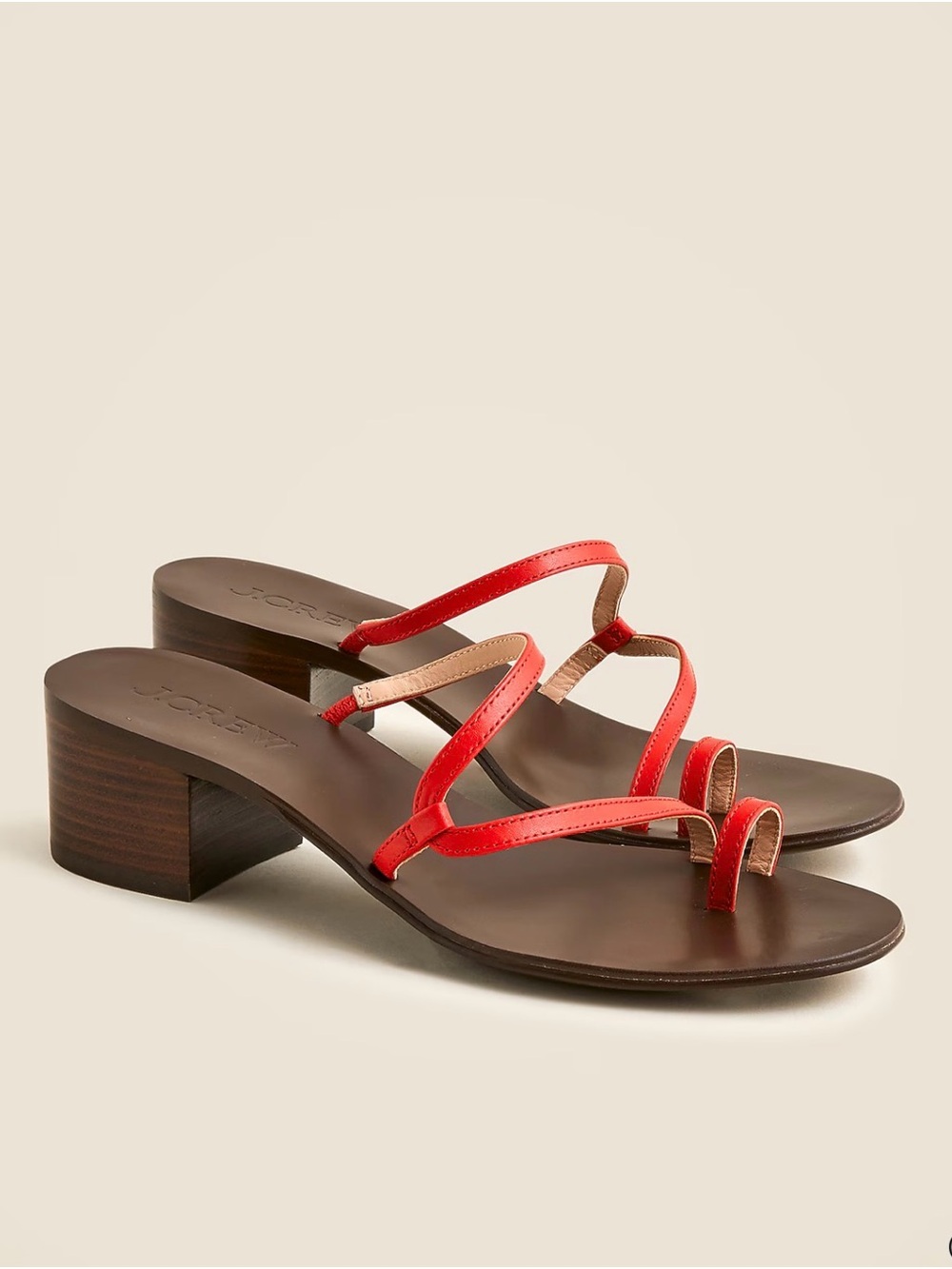 NIB J. Crew Women's Red Strappy Low Block Heel Sandals